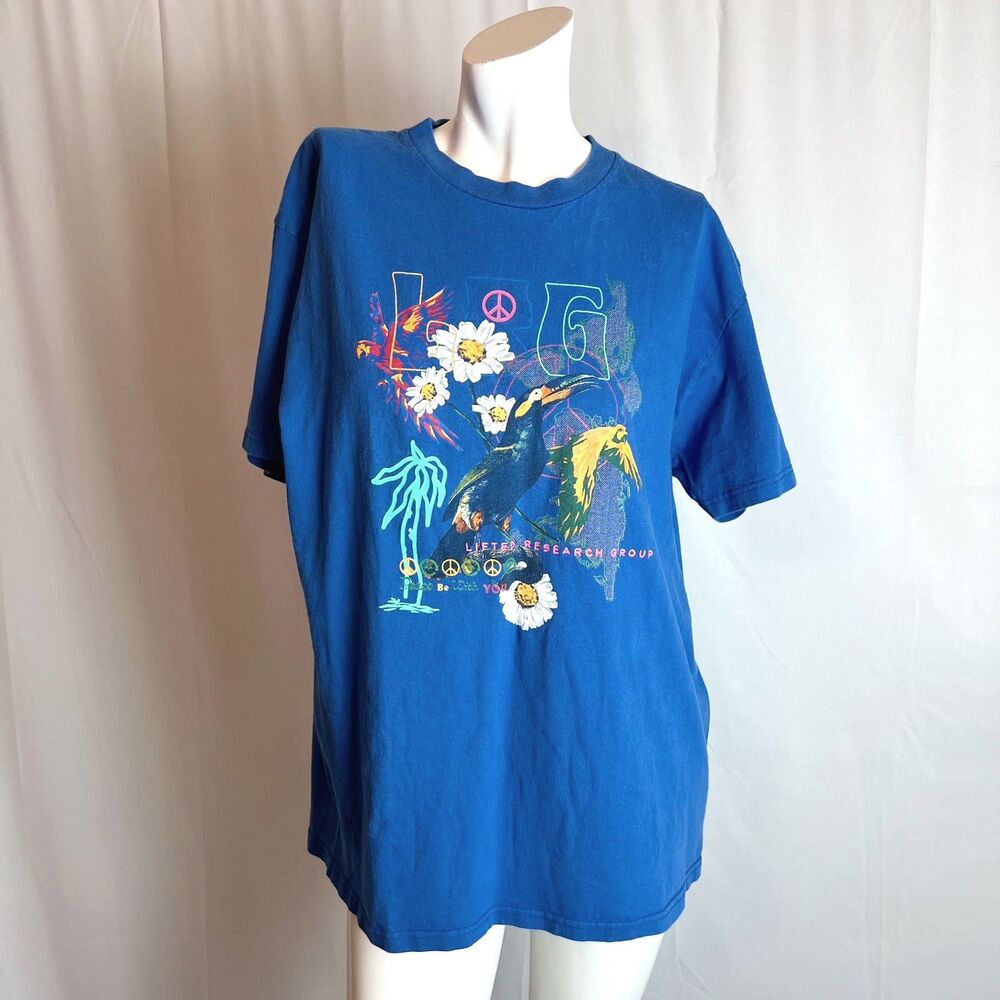 LRG Lifted Research Group Blue Toucan Tropical Collage T-Shirt Tee Size L